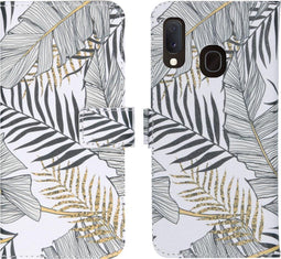 iMoshion Hoesje Geschikt voor Samsung Galaxy A20e Hoesje Met Pasjeshouder - iMoshion Design Softcase Bookcase - Wit / Zwart / Goud / Glamour Botanic