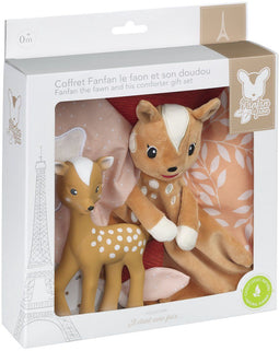 Fanfan het Hertje Cadeauset - Bijtspeeltje en Knuffeldoekje - Perfect Kraamcadeau voor Baby's