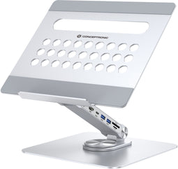 Conceptronic DONN27G - Laptop Standaard - 7-in-1 USB 3.2 Gen 1 Docking Station 360° draaibaar - Zilver