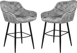 Barstoel Liverpool - Set van 2 - 56x61x97 - Lichtgrijs/zwart - Velours/metaal