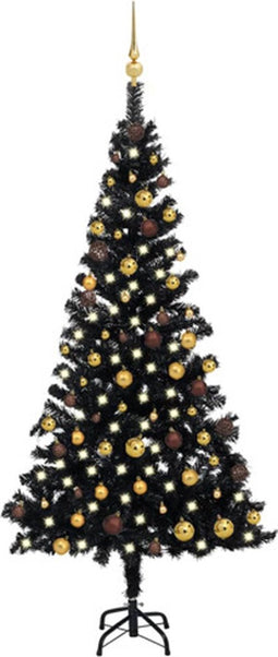 vidaXL - Kunstkerstboom - met - verlichting - en - kerstballen - 180 - cm - PVC - zwart