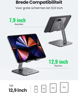 UGREEN 40393 - Verstelbare Metalen Tablet Bureau Houder - Hoogte tot 13 cm - Zwart