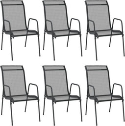 vidaXL - Tuinstoelen - 6 - st - staal - en - textileen - zwart