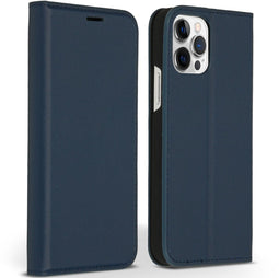 Accezz Premium Leather Slim Bookcase - iPhone 12 (Pro) - Echt Nappa leer - Donkerblauw