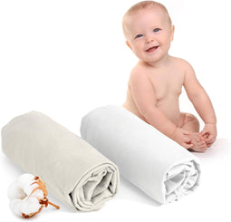 Hoeslaken 70x140 - 100% Oeko Tex Gecertificeerd Katoen - Set van 2 - Wit en Beige (2 stuks)