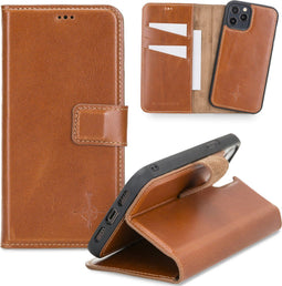 NorthLife - Geschikt voor iPhone 12 / 12 Pro - Lederen Afneembare 2-in-1 bookcase hoes - Cognac