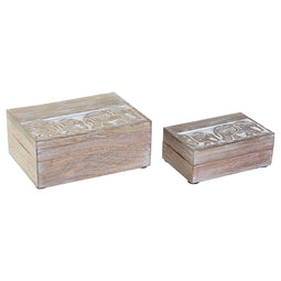Set decoratieve dozen DKD Home Decor Olifant 18 x 13 x 8 cm Wit Mangohout (2 Stuks)