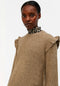 Object Malena L/s Ruffle Pullover - Trui - Bruin - Maat XS
