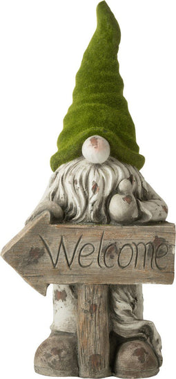 J-Line decoratie Kabouter Welcome - magnesium - grijs/groen - small
