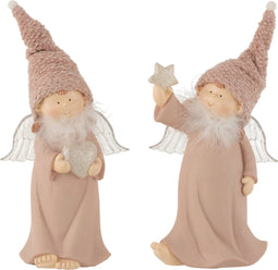 J-Line kerstfiguur Engel - polyresin - roze - large - 2 stuks