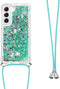 Lunso - Geschikt voor Samsung Galaxy S23 - Telefoonhoes met koord - Glitter Groen