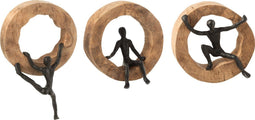J-Line wanddecoratie Figuur Klimmen - hout/aluminium - zwart - 3 stuks