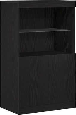 vidaXL - Dressoir - met - LED - Verlichting - Zwart - Eik - 60x37x100 - cm