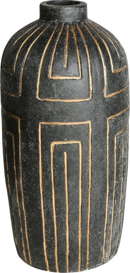PTMD Davian zwarte pot keramiek met goudkleurige design hoog maat in cm: 20 x 20 x 45 - Zwart