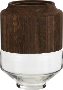 J-Line vaas Rond Hoog - hout/glas - donkerbruin - small - 26.00 cm hoog