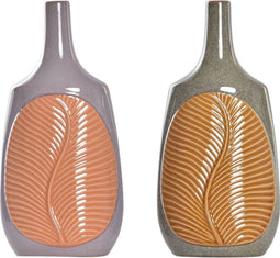 Vaas DKD Home Decor Bruin Oranje Keramiek 18 x 18 x 39 cm Blad van een plant (2 Stuks)