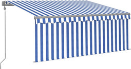 vidaXL - Luifel - automatisch - met - gordijn - LED - windsensor - 3x2,5 - m - blauw - wit