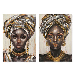 Schilderij Home ESPRIT Zwart Gouden Koloniaal Afrikaanse 60 x 3 x 90 cm (2 Stuks)