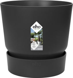 Elho Greenville Rond 14 - Bloempot Buiten met Waterreservoir - 100% Gerecycled Plastic - Ø 14 x H 13.4 cm - Living black