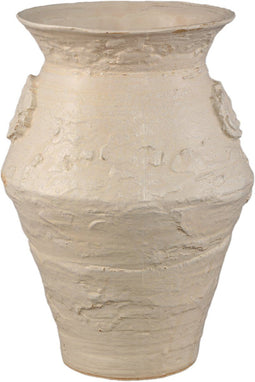 PTMD Leandra Beige Round Ceramic Jar Rough Structure L