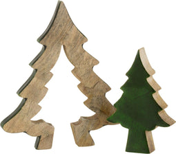 J-Line kerstdecoratie Boom Puzzel - hout - groen/naturel - small
