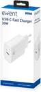 Ewent EW1320 - USB-C Lader 20W - Snel opladen voor Apple en Android - Wit