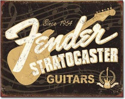 Metalen Retro Bord Fender Stratocaster Guitars - Iconisch - Wandbord van de Fender Stratocaster