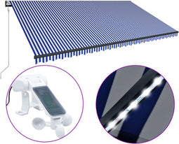 vidaXL - Luifel - met - windsensor - en - LED - 600x300 - cm - blauw - en - wit