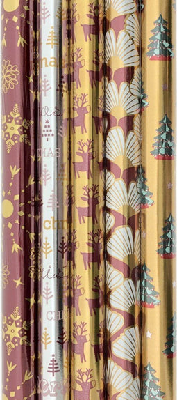 Präsenta cadeaupapier - Assortiment metallic kerstpapier inpakpapier - 5 rollen 200 x 70 cm (5 stuks)