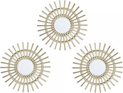 Wandspiegel - Wanddecoratie - Wandspiegel Rond - Set van 3 - Rotan Spiegel - 25 ∅