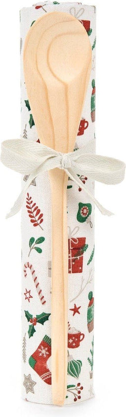 Theedoek met pollepel cadeau set - kerst - nuvole di stoffa Wit winter