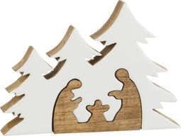 J-Line decoratie Kerststal Kribbe in denneboom - hout - wit/naturel
