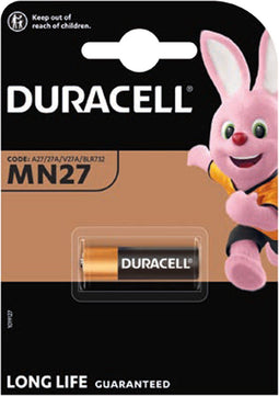 Duracell MN27, LR27 Een alkalinebatterij, 12 volt, afmetingen 28,8 x 8 mm