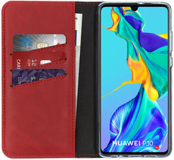 Selencia Huawei P30 - Echt Lederen Bookcase - 3 Pashouders - Rood