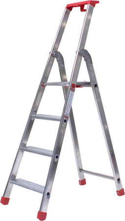 Alu-Top Huishoudtrap 4 treden - Aluminium - Scharnierend platform met veiligheidsbeugel - 148 cm