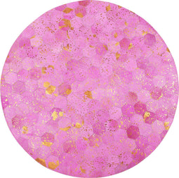 ZEYTIN - Patchwork vloerkleed - Roze - 140 cm - Koeienhuid leer