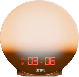 DistinQ Wake-Up Light - Wekkerradio - Dubbele wektijd Slaaphulp USB aansluiting - Houtkleurig