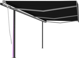 vidaXL - Luifel - handmatig - uittrekbaar - met - palen - 6x3 - m - antracietkleurig