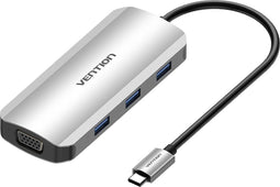 Vention TOIHB laptop dock & poortreplicator Bedraad USB 3.2 Gen 1 (3.1 Gen 1) Type-C Zilver