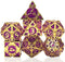 HOT Games - Dobbelst.Set Metaal - 7-delige set D4/D6/D8/D10/D10-00/D12/D20 - Goud/Paarse (set van 7)