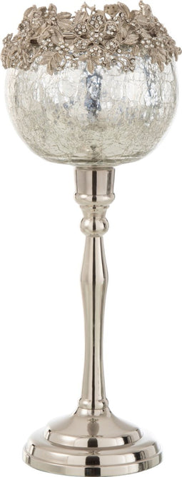 J-Line theelichthouder op voet Juweel - metaal/aluminium/glas - zilver - large