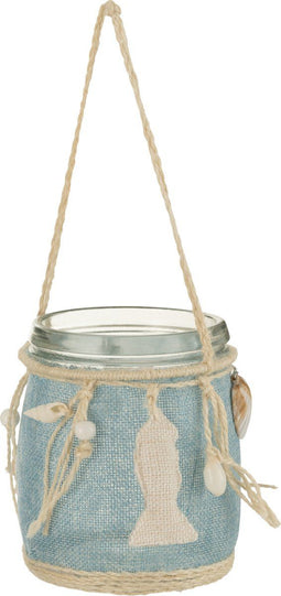 J-Line kaarshouder Zee - glas - blauw/wit