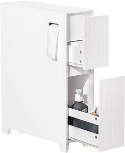 SoBuy BZR111-W - Smalle Badkamerkast - 1 deur 2 lades - Wit 60x20x75cm