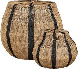 Mica Decorations Liliano Mand Set van 2 - Ø 50 cm x H 48 cm en Ø 36 cm x H 33 cm - Jute met zwarte strepen (2 stuks)
