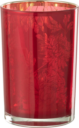 J-Line windlicht Bloemen - glas - rood - large
