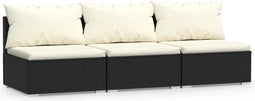 vidaXL - Driezitsbank - met - kussens - poly - rattan - zwart