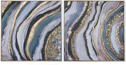 Schilderij Home ESPRIT Blauw Gouden polyestyreen Canvas Modern 82 x 4,5 x 82 cm (2 Stuks)