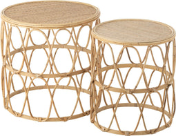 J-Line bijzettafel Golf Patroon - rotan - naturel - set van 2
