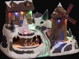 Kerstdorp - Kersthuisje met verlichting - Windmolen + Dorp - 15 LED