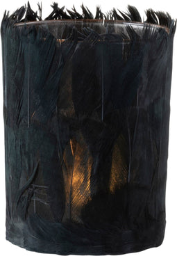 J-Line theelichthouder Veren - glas - zwart - large - 2 stuks